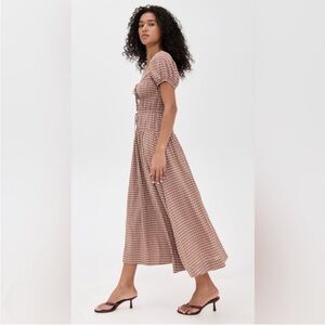 Reformation Checked Midi Dress in Blush Brown